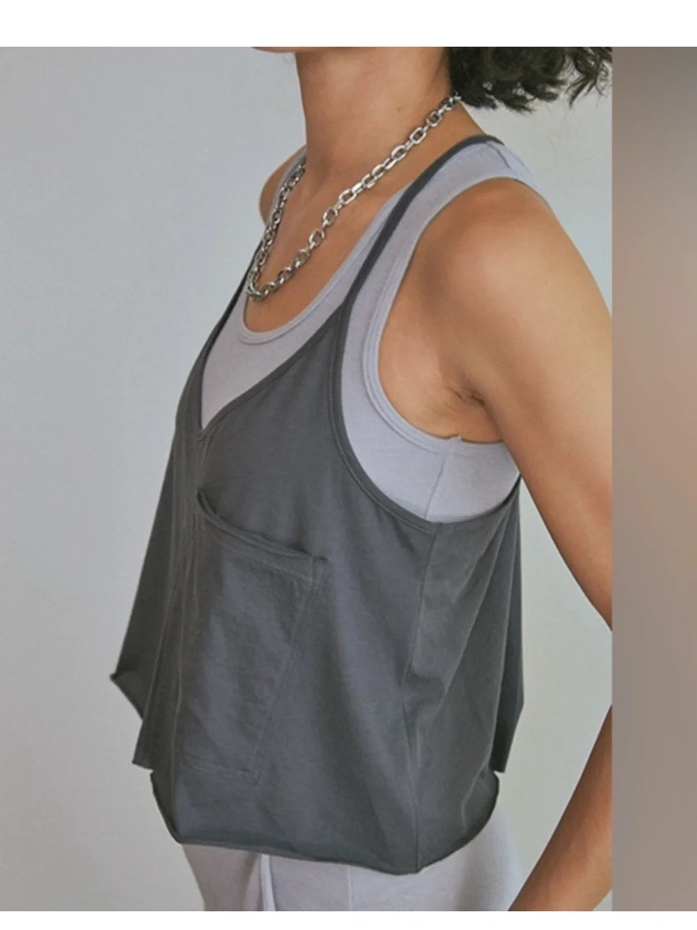 Lunya Organic Pima Racer Tank Gray Large NIP Soft Luxury Lounge Cami Cotton NEW - Picture 4 of 6